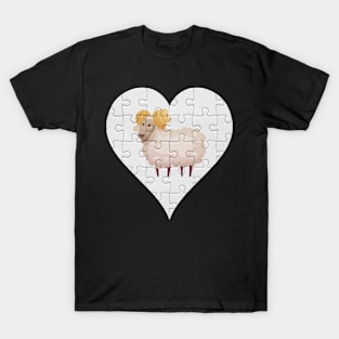 Jigsaw  Sheep Heart Design - Farm Animals Sheep T-Shirt